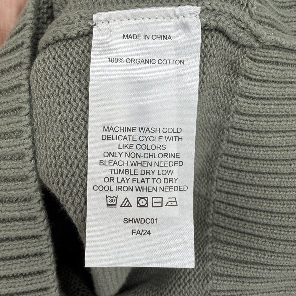 Quince Boyfriend Crew Neck Sweater Womens Large Green Olive 100% Organic Cotton - Picture 6 of 8